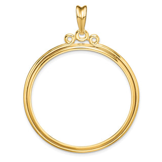 14k Yellow Gold Triple Circle Top 37mm Prong Coin Bezel Pendant - Fits 50 Pesos and Centenario