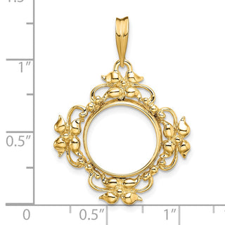 14k Yellow Gold Flower Blossom 13mm Prong Coin Bezel Pendant - Fits 2 Pesos and US $1