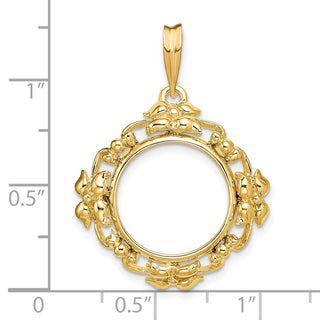 14k Yellow Gold Flower Blossom 15mm Prong Coin Bezel Pendant - Fits US $1 Type 2