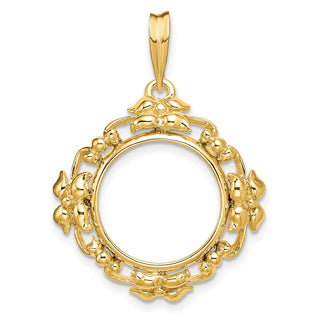 14k Yellow Gold Flower Blossom 15mm Prong Coin Bezel Pendant - Fits US $1 Type 2