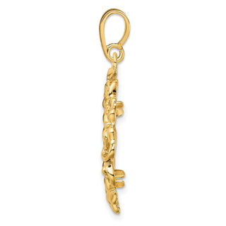 14k Yellow Gold Flower Blossom 16mm Prong Coin Bezel Pendant - Fits 1/10 oz Maple Leaf, Maple Leaf, and Other Coins