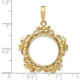14k Yellow Gold Flower Blossom 16mm Prong Coin Bezel Pendant - Fits 1/10 oz Maple Leaf, Maple Leaf, and Other Coins
