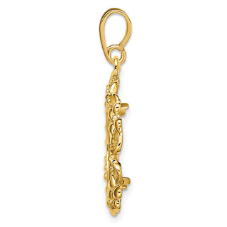 14k Yellow Gold Flower Blossom 16.5mm Prong Coin Bezel Pendant - Fits 1/10 oz American Eagle and 1/10 oz Krugerrand