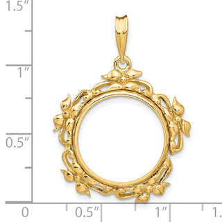 14k Yellow Gold Flower Blossom 17.8mm Prong Coin Bezel Pendant - Fits US $2.50 Liberty and Other Coins