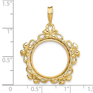 14k Yellow Gold Flower Blossom 18mm Prong Coin Bezel Pendant - Fits 1/10 oz Cat