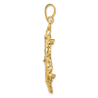 14k Yellow Gold Flower Blossom 21.6mm Prong Coin Bezel Pendant - Fits US $5 Bald Eagle and US $5 Congressional