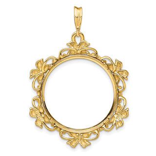 14k Yellow Gold Flower Blossom 21.6mm Prong Coin Bezel Pendant - Fits US $5 Bald Eagle and US $5 Congressional