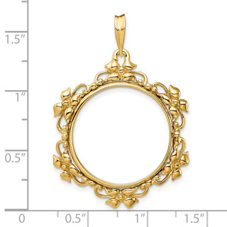 14k Yellow Gold Flower Blossom 21.6mm Prong Coin Bezel Pendant - Fits US $5 Bald Eagle and US $5 Congressional