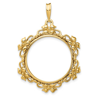 14k Yellow Gold Flower Blossom 21.6mm Prong Coin Bezel Pendant - Fits US $5 Bald Eagle and US $5 Congressional