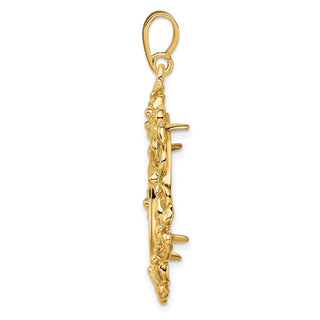 14k Yellow Gold Flower Blossom 22mm Prong Coin Bezel Pendant - Fits 1/4 oz American Eagle and Other Coins