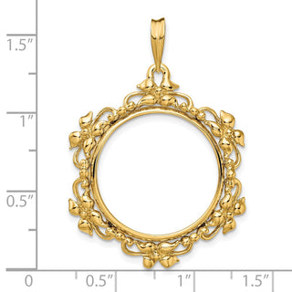 14k Yellow Gold Flower Blossom 22mm Prong Coin Bezel Pendant - Fits 1/4 oz American Eagle and Other Coins