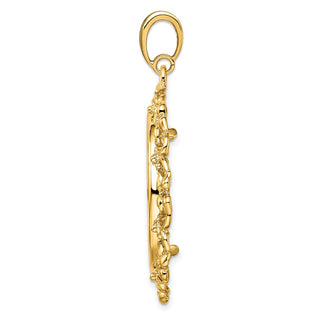 14k Yellow Gold Flower Blossom 27mm Prong Coin Bezel Pendant - Fits 1/2 oz American Eagle, US $10 Liberty, and Other Coins