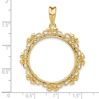 14k Yellow Gold Flower Blossom 27mm Prong Coin Bezel Pendant - Fits 1/2 oz American Eagle, US $10 Liberty, and Other Coins