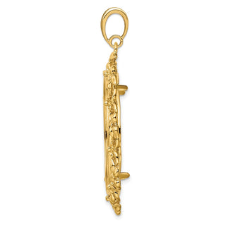 14k Yellow Gold Flower Blossom 30mm Prong Coin Bezel Pendant - Fits 1 oz Maple Leaf and 1/2 oz Cat