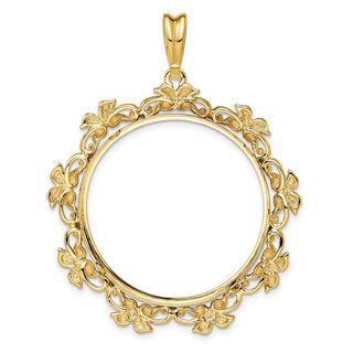 14k Yellow Gold Flower Blossom 30mm Prong Coin Bezel Pendant - Fits 1 oz Maple Leaf and 1/2 oz Cat