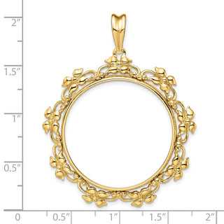 14k Yellow Gold Flower Blossom 30mm Prong Coin Bezel Pendant - Fits 1 oz Maple Leaf and 1/2 oz Cat