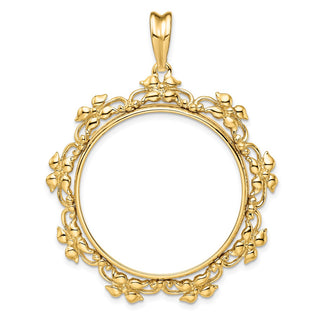 14k Yellow Gold Flower Blossom 30mm Prong Coin Bezel Pendant - Fits 1 oz Maple Leaf and 1/2 oz Cat