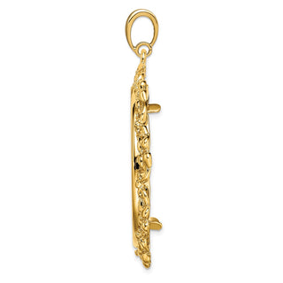 14k Yellow Gold Flower Blossom 32.7mm Prong Coin Bezel Pendant - Fits 1 oz American Eagle, 1 oz Cat, and 1 oz Krugerrand