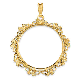 14k Yellow Gold Flower Blossom 32.7mm Prong Coin Bezel Pendant - Fits 1 oz American Eagle, 1 oz Cat, and 1 oz Krugerrand