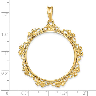 14k Yellow Gold Flower Blossom 32.7mm Prong Coin Bezel Pendant - Fits 1 oz American Eagle, 1 oz Cat, and 1 oz Krugerrand