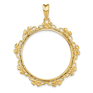 14k Yellow Gold Flower Blossom 32.7mm Prong Coin Bezel Pendant - Fits 1 oz American Eagle, 1 oz Cat, and 1 oz Krugerrand