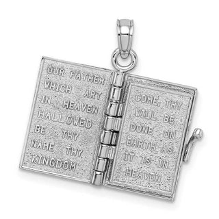 14k White Gold 3-D Holy Bible w/Lords Prayer Moveable Pendant