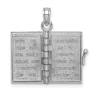 14k White Gold 3-D Holy Bible w/Lords Prayer Moveable Pendant