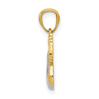 14k Yellow Gold and Rhodium Polished Dove with Olive Branch Pendant
