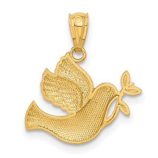 14k Yellow Gold and Rhodium Polished Dove with Olive Branch Pendant