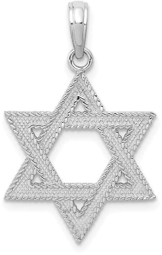 14k White Gold Engraved Star Of David Pendant