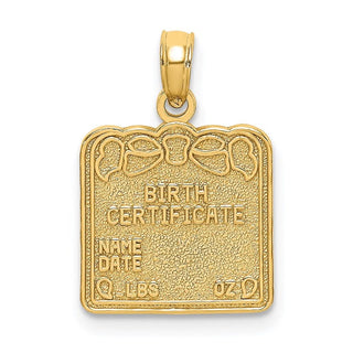 14k Yellow Gold Birth Certificate Pendant