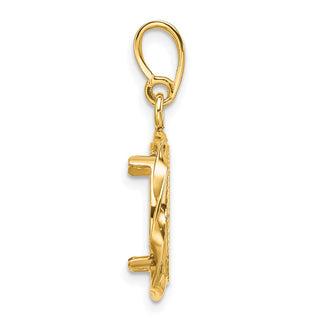 14k Yellow Gold Polished Hand Twisted Ribbon and Diamond-cut 13.0mm Prong Coin Bezel Pendant - Fits 2 Pesos