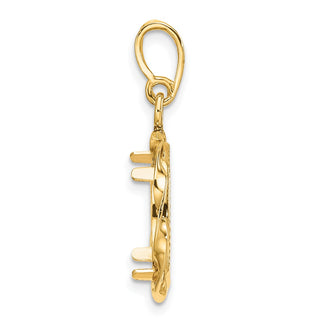 14k Polished Hand Twisted Ribbon and Diamond-cut 14.0mm Prong Coin Bezel Pendant - Fits 1/20 oz Maple Leaf and Other Coins