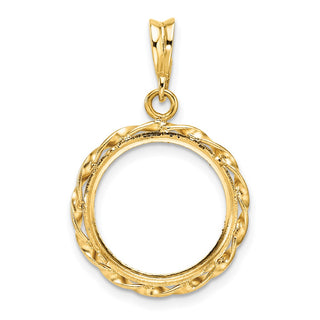 14k Polished Hand Twisted Ribbon and Diamond-cut 15.0mm Prong Coin Bezel Pendant - Fits US $1 Type 2