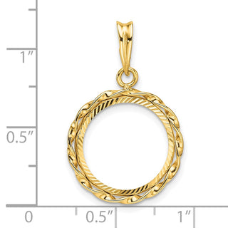 14k Polished Hand Twisted Ribbon and Diamond-cut 15.0mm Prong Coin Bezel Pendant - Fits US $1 Type 2