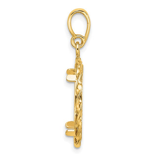 14k Yellow Gold Polished Hand Twisted Ribbon and Diamond-cut 16.0mm Prong Coin Bezel Pendant - Fits Maple Leaf