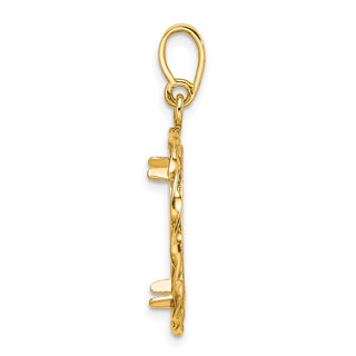 14k Yellow Gold Polished Hand Twisted Ribbon and Diamond-cut 17.8mm Prong Coin Bezel Pendant - Fits US $2.50 Liberty and Other Coins