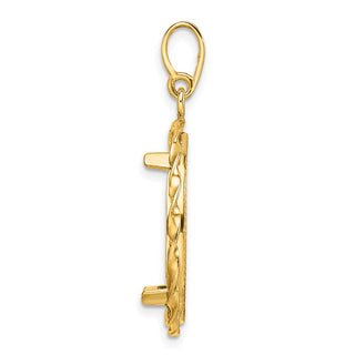14k Yellow Gold Polished Hand Twisted Ribbon and Diamond-cut 20.0mm Prong Coin Bezel Pendant - Fits 1/4 oz Kangaroo