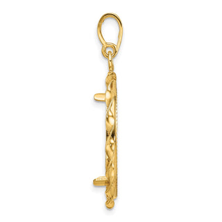 14k Yellow Gold Polished Hand Twisted Ribbon and Diamond-cut 21.6mm Prong Coin Bezel Pendant - Fits US $5 Bald Eagle and US $5 Congressional