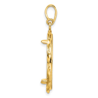 14k Yellow Gold Polished Hand Twisted Ribbon and Diamond-cut 22.0mm Prong Coin Bezel Pendant - Fits 1/4 oz American Eagle and Other Coins