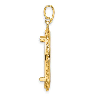 14k Yellow Gold Polished Hand Twisted Ribbon and Diamond-cut 25.0mm Prong Coin Bezel Pendant - Fits 1/2 oz Maple Leaf and Other Coins