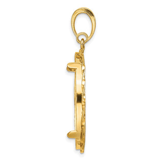 14k Yellow Gold Polished Hand Twisted Ribbon and Diamond-cut 27.0mm Prong Coin Bezel Pendant - Fits 1/2 oz American Eagle, US $10 Liberty, and Other Coins