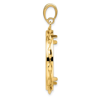 14k Yellow Gold Polished Hand Twisted Ribbon and Diamond-cut 30.0mm Prong Coin Bezel Pendant