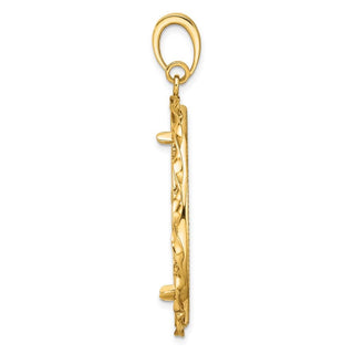 14k Yellow Gold Polished Hand Twisted Ribbon and Diamond-cut 32.0mm Prong Coin Bezel Pendant - Fits 1 oz Australian Nugget, 1 oz Kangaroo, 1 oz Panda, and Other Coins