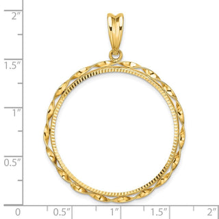 14k Yellow Gold Polished Hand Twisted Ribbon and Diamond-cut 32.0mm Prong Coin Bezel Pendant - Fits 1 oz Australian Nugget, 1 oz Kangaroo, 1 oz Panda, and Other Coins