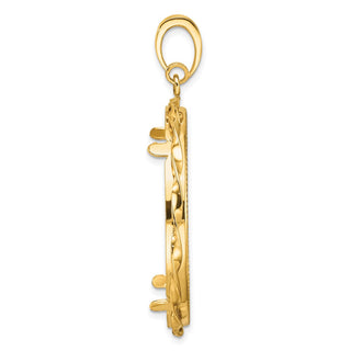 14k Yellow Gold Polished Hand Twisted Ribbon and Diamond-cut 32.7mm Prong Coin Bezel Pendant - Fits 1 oz American Eagle, 1 oz Cat, and 1 oz Krugerrand