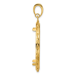 14k Yellow Gold Polished Hand Twisted Ribbon and Diamond-cut 34.2mm Prong Coin Bezel Pendant