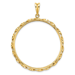 14k Yellow Gold Polished Hand Twisted Ribbon and Diamond-cut 39.5mm Prong Coin Bezel Pendant - Fits 4 Ducat
