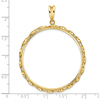 14k Yellow Gold Polished Hand Twisted Ribbon and Diamond-cut 39.5mm Prong Coin Bezel Pendant - Fits 4 Ducat