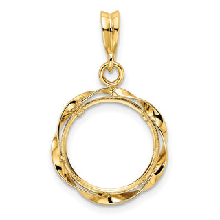 14k Yellow Gold Hand Twisted Ribbon 13mm Prong Coin Bezel Pendant - Fits 2 Pesos and US $1